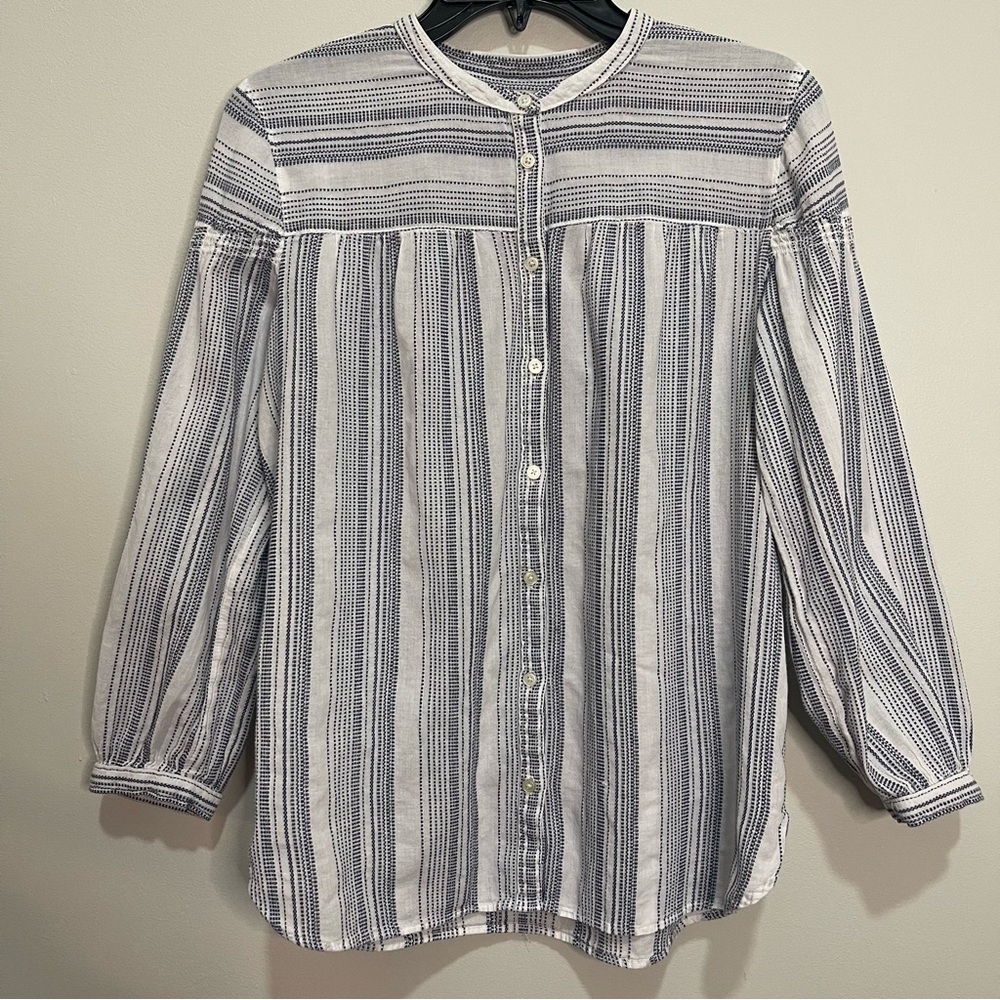 LOFT Striped Blue and White Long Sleeve Blouse Size M Beachy Western Boho